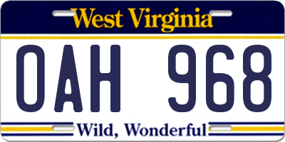 WV license plate OAH968