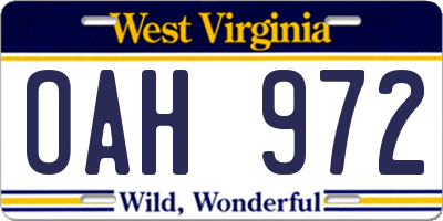 WV license plate OAH972