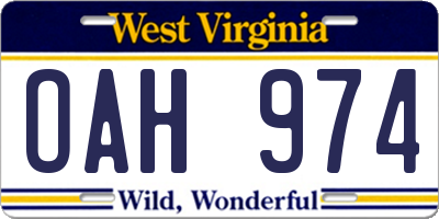 WV license plate OAH974