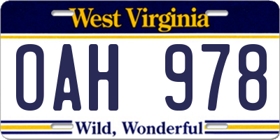 WV license plate OAH978