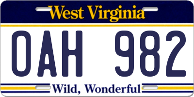 WV license plate OAH982