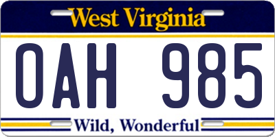 WV license plate OAH985