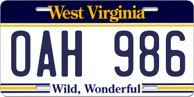 WV license plate OAH986