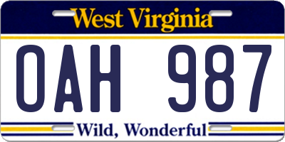 WV license plate OAH987