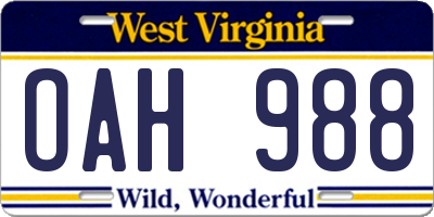 WV license plate OAH988