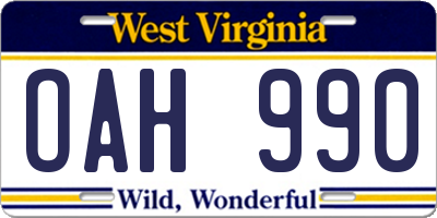 WV license plate OAH990