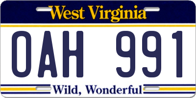 WV license plate OAH991