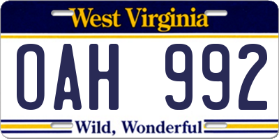 WV license plate OAH992