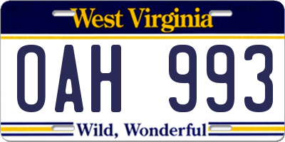 WV license plate OAH993