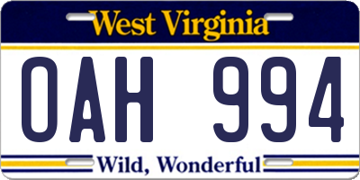 WV license plate OAH994