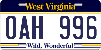 WV license plate OAH996