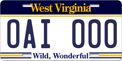 WV license plate OAI000
