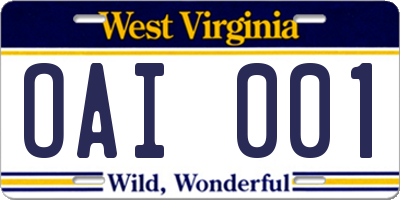 WV license plate OAI001