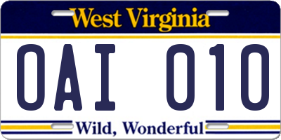 WV license plate OAI010