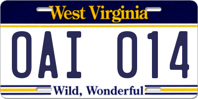 WV license plate OAI014