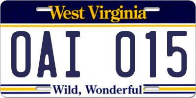 WV license plate OAI015