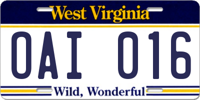 WV license plate OAI016