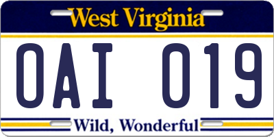 WV license plate OAI019