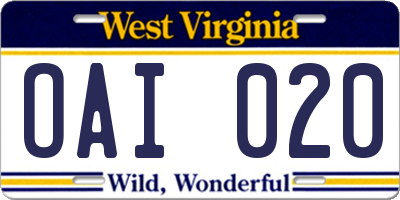 WV license plate OAI020