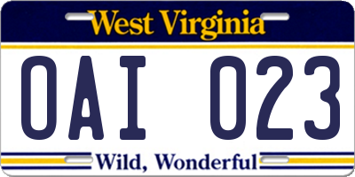 WV license plate OAI023