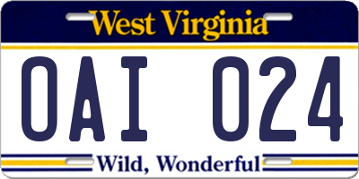WV license plate OAI024