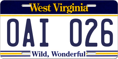 WV license plate OAI026