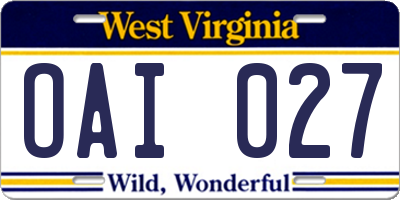 WV license plate OAI027