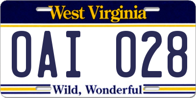 WV license plate OAI028