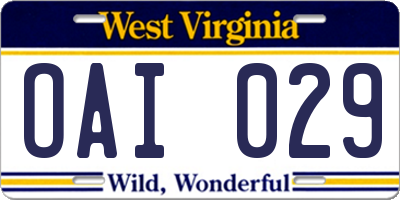 WV license plate OAI029