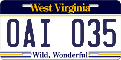 WV license plate OAI035