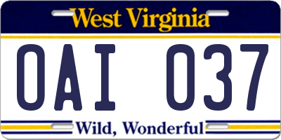 WV license plate OAI037