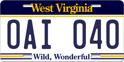 WV license plate OAI040