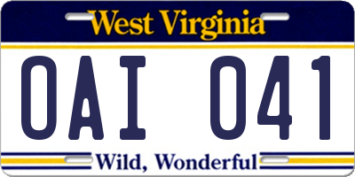 WV license plate OAI041