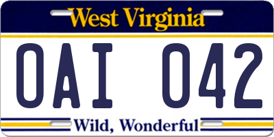 WV license plate OAI042