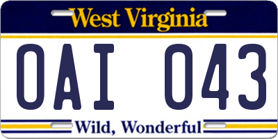 WV license plate OAI043