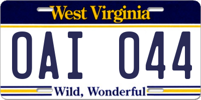WV license plate OAI044