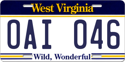 WV license plate OAI046