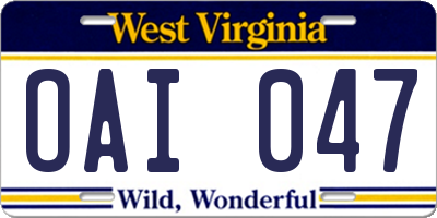WV license plate OAI047