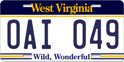 WV license plate OAI049
