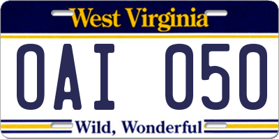 WV license plate OAI050