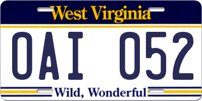 WV license plate OAI052