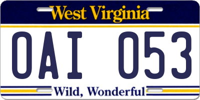 WV license plate OAI053