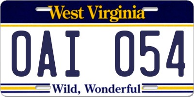 WV license plate OAI054