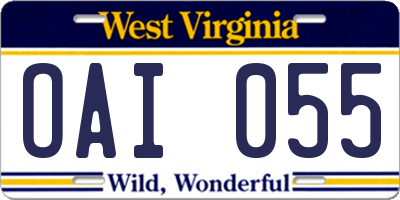 WV license plate OAI055