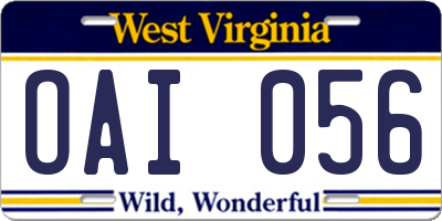 WV license plate OAI056