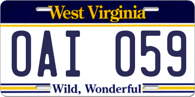 WV license plate OAI059