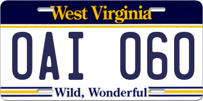 WV license plate OAI060