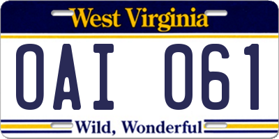 WV license plate OAI061