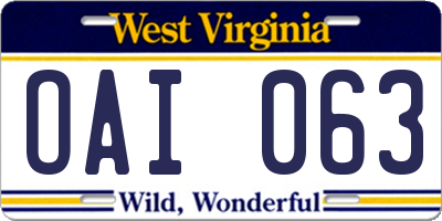 WV license plate OAI063