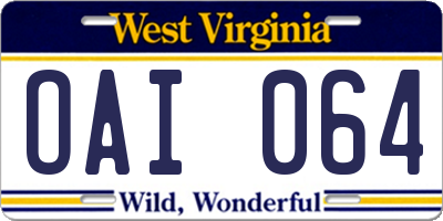 WV license plate OAI064